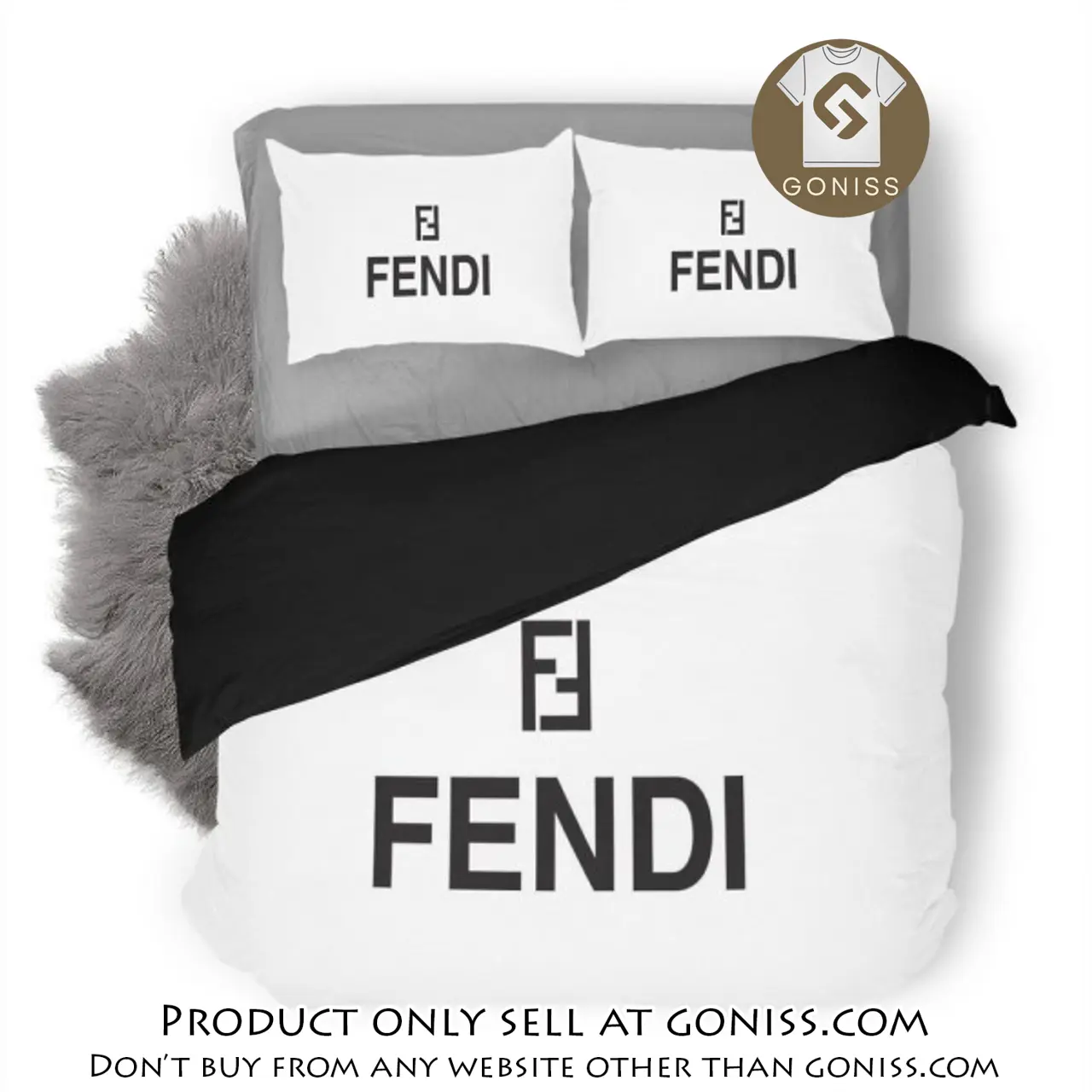 Fendi white luxury logo fashion brand premium bedding set home decor gn5425892